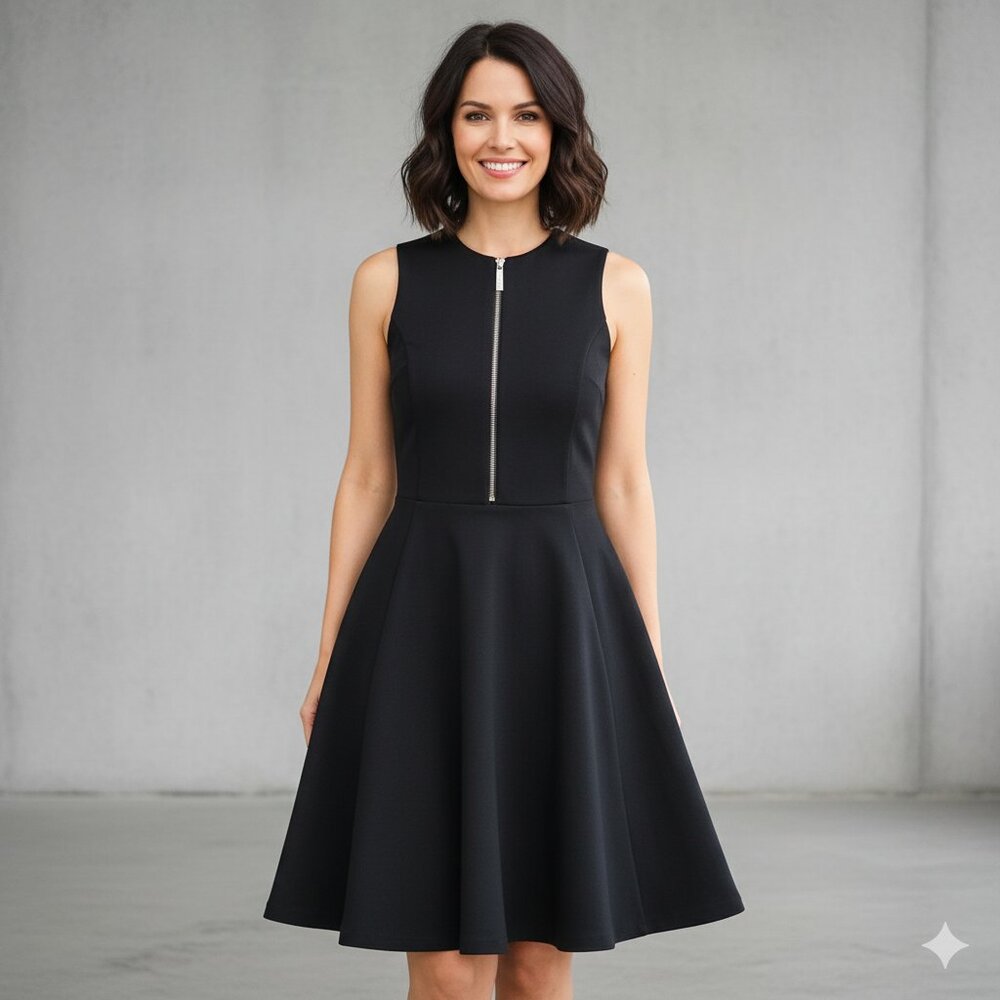 Michael Michael Kors Sleeveless Zip-Front Fit & Flare Dress Black Size 2 - Picture 1 of 13